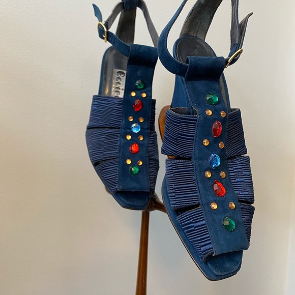 Vintage 1970s Ink Blue Suede Wedge Platforms - Picture 3 of 7